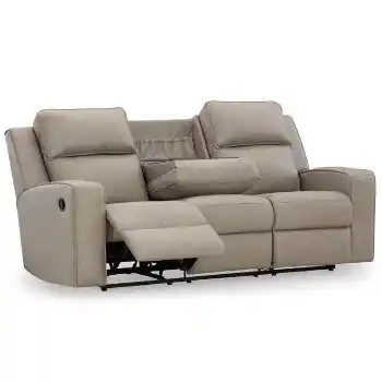 Ashley Linfield Pebble Reclining Sofa with Drop-Down Table & Cupholders