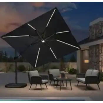 Blue 10-Foot  Off-Set Outdoor Umbrella with Solar LED Lighting