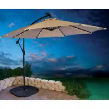 Tan 10-Foot Off-Set Outdoor Umbrella with Solar LED Lighting